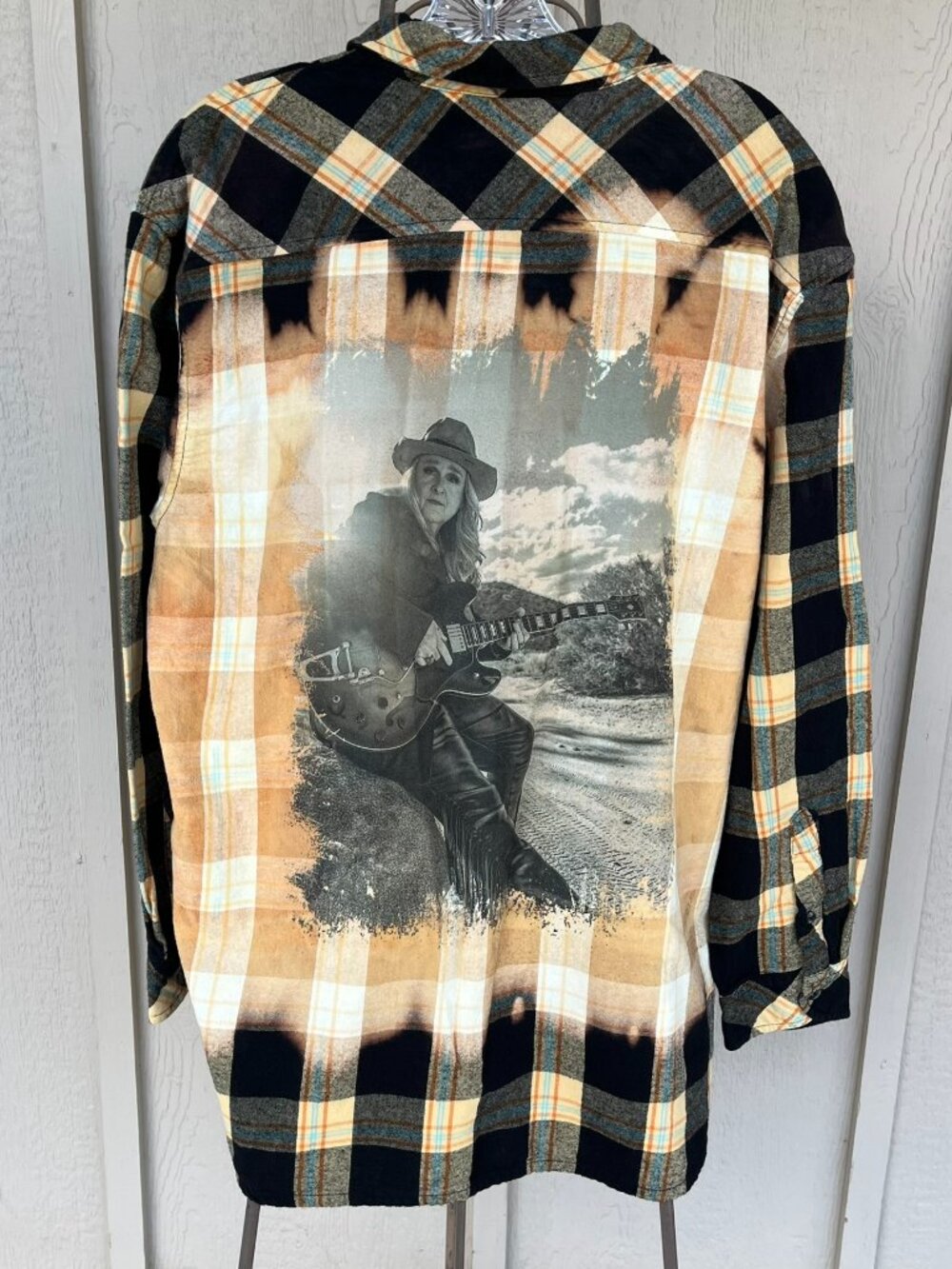 Official Melissa Etheridge Merch Unisex Custom Hand Bleached Plaid Flannel Large